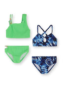 Girls bikini set emerald and blue tie-dye adjustable fit 3-11 years