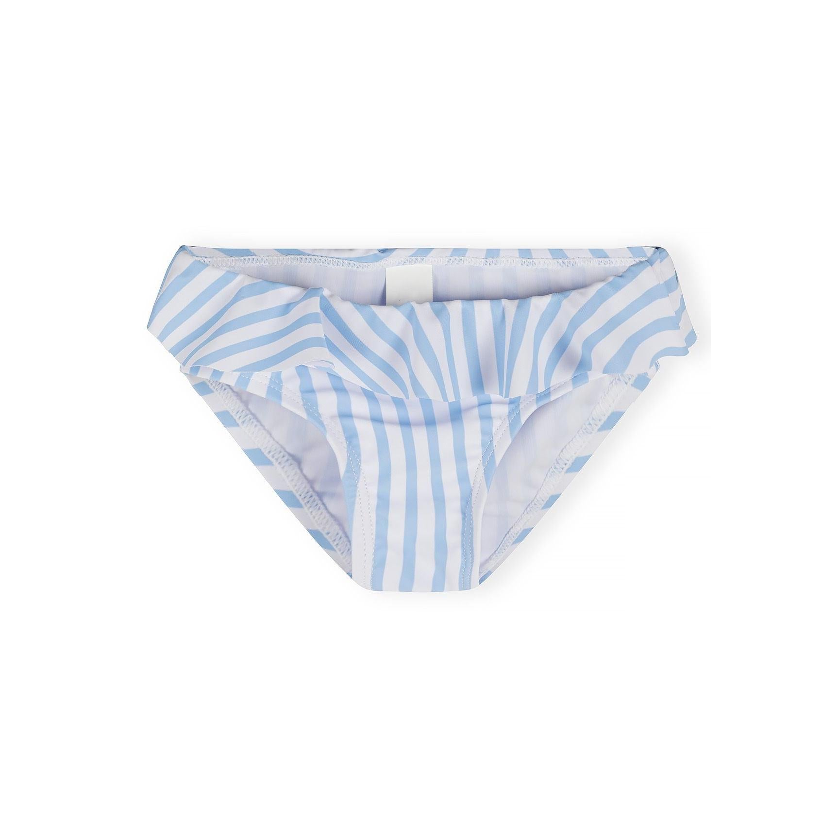 Blue and white striped rash vest set with pineapple character wearing heart-shaped sunglasses, showing UPF 50+ care label and Minoti branding tag