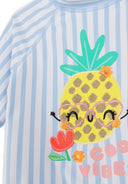 Girls rash vest set blue and white stripes 3 months to 7 years