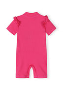 Girls rash suit pink short sleeve floral print 9m-7y