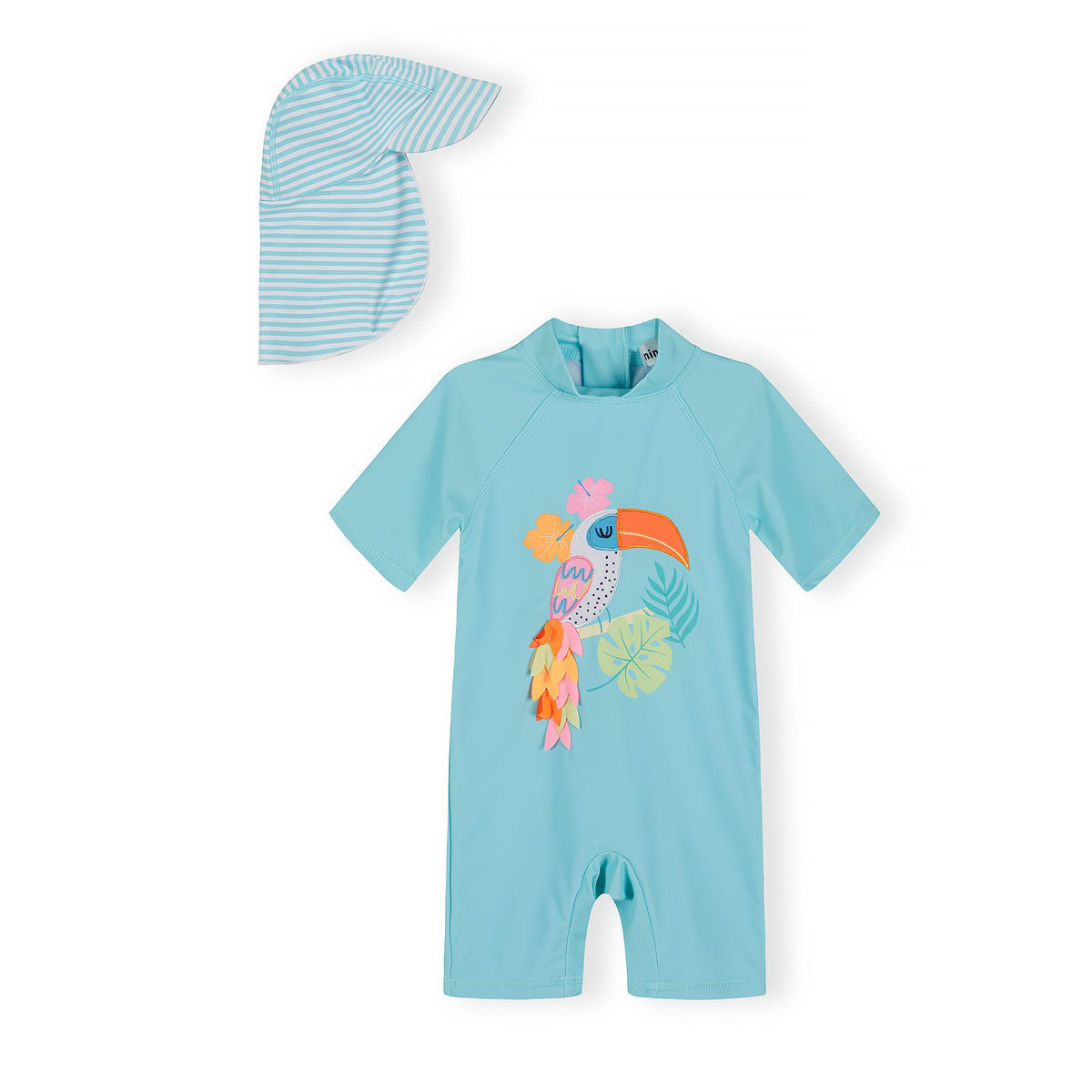 Girls' sunsuit and hat set in turquoise — complete product view for square Shop card