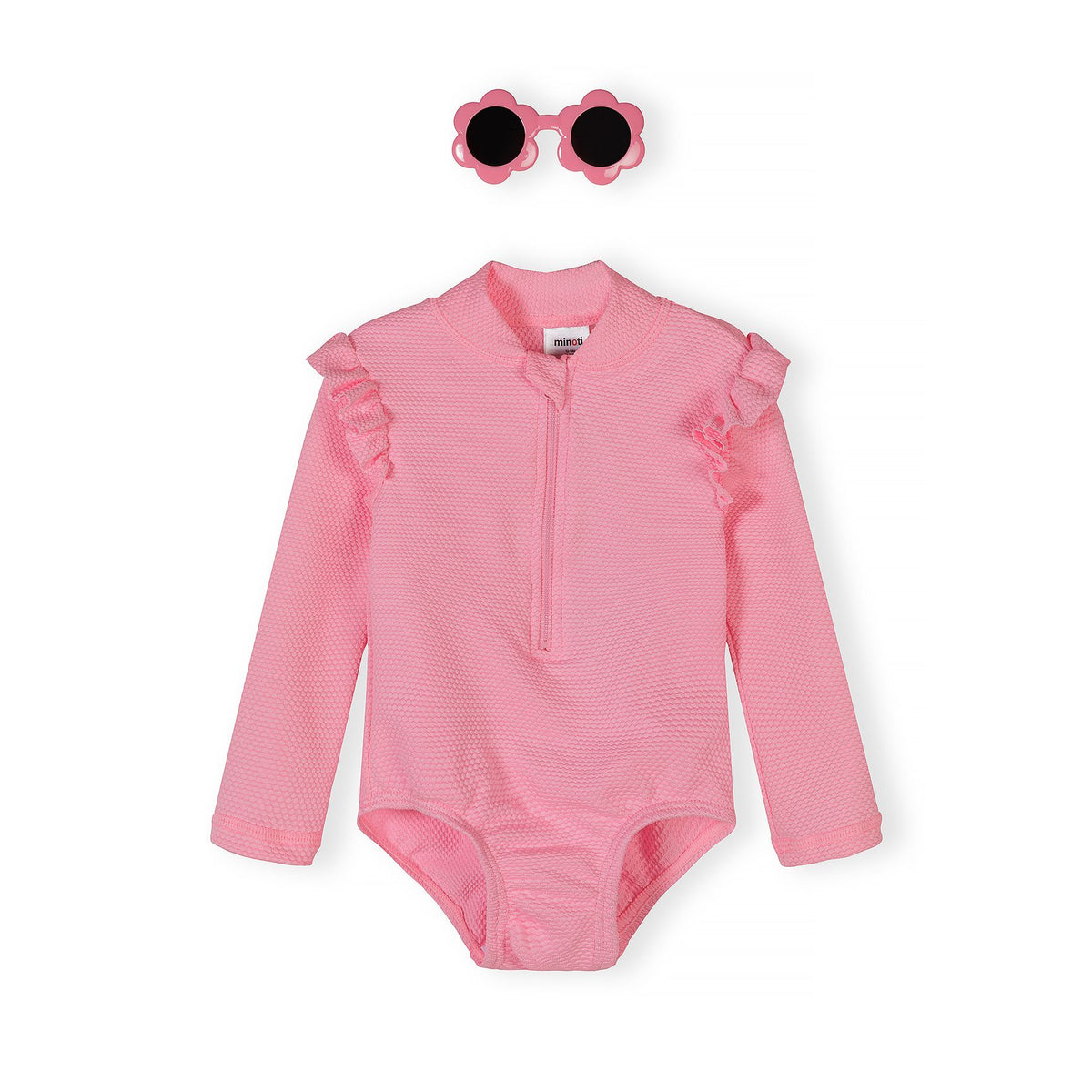Girls' swimsuit and sunglasses set in pink — complete product view for square Shop card