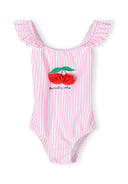 Girls pink striped cherry print swimsuit 3 months to 7 years