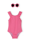 Girls neon pink one-piece swimsuit with frill detail 3 months to 7 years