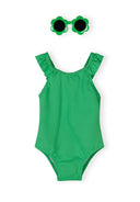 Girls neon one-piece swimsuit with floral sunglasses 3 months to 7 years