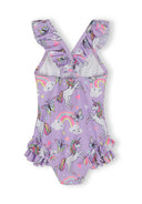 Girls unicorn print lilac swimsuit with elastic straps 3m to 7 years