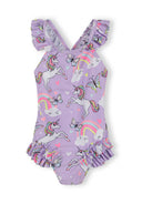Girls unicorn print lilac swimsuit with elastic straps 3m to 7 years