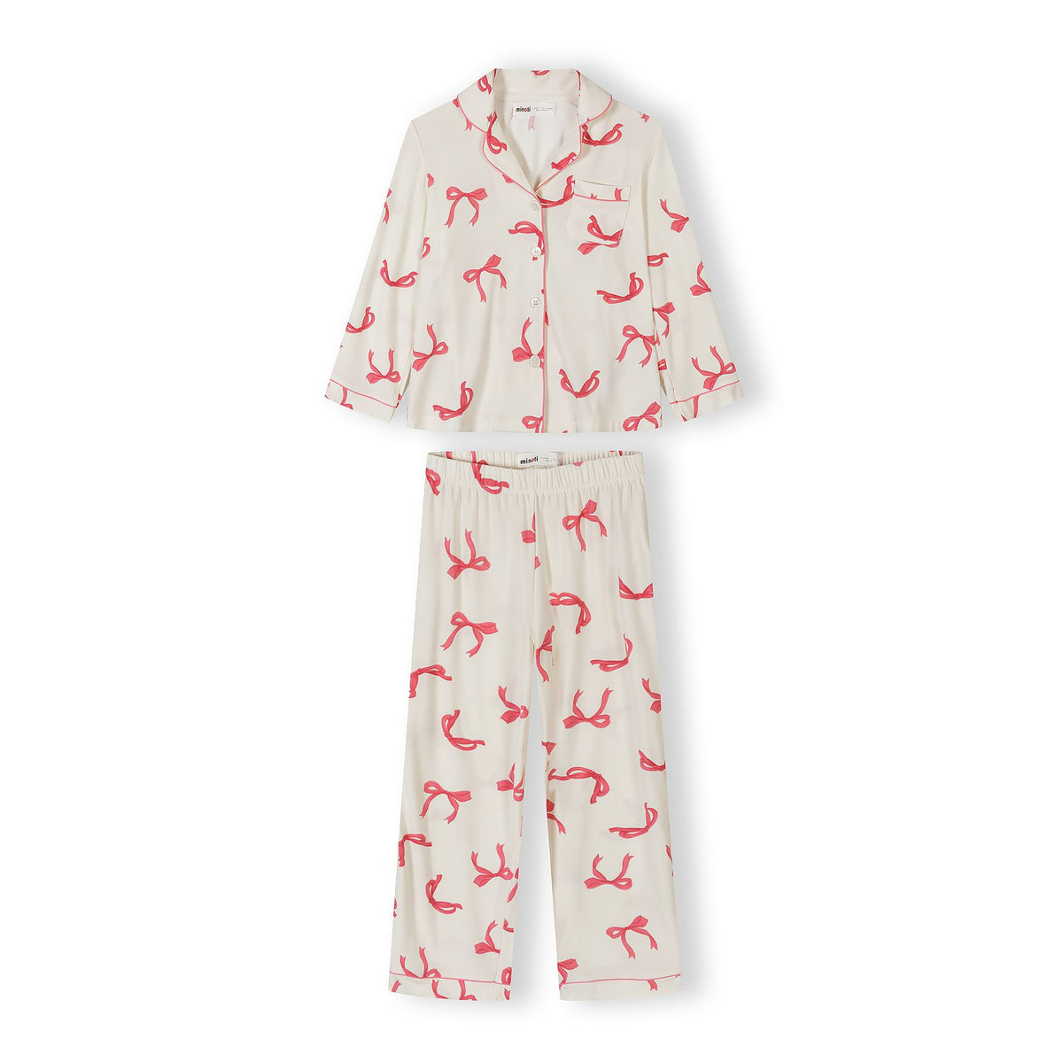 Girls' button front pyjamas in cream and pink — complete product view for square Shop card
