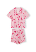 Mädchen Kurzarm-Pyjama-Set mit rosa Schleifendruck 3-15 Jahre