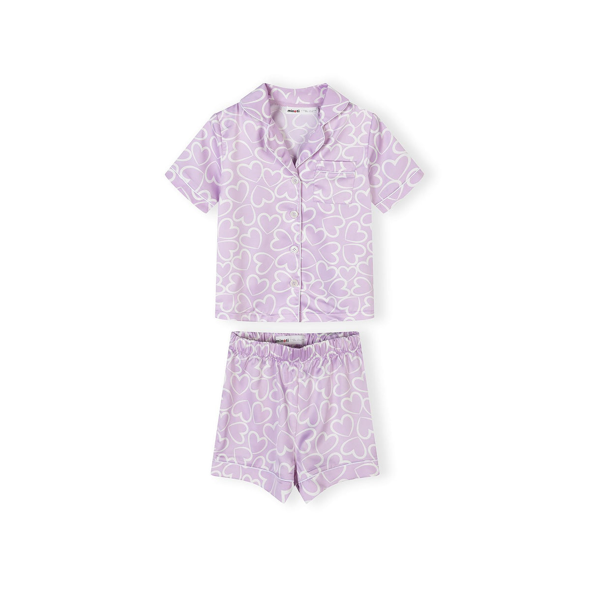 Girls' button front short pyjamas in lilac and white — complete product view for square Shop card