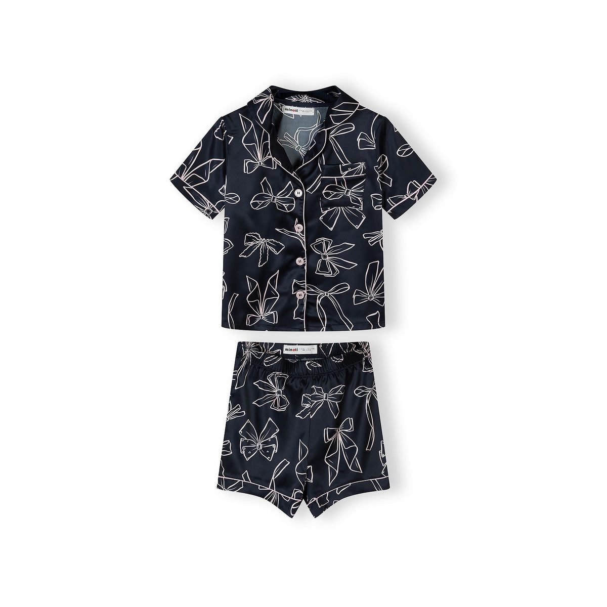 Girls' button front short pyjamas in navy and light pink — complete product view for square Shop card