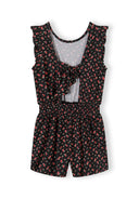 Girls short jumpsuit black floral print 3-15 years