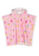 Dziewczęcy ręcznikowy płaszcz z kapturem Różowy nadruk lodów 9m–6 lat – Minoti