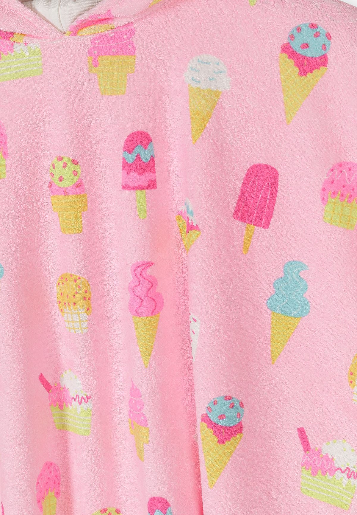 Hooded Towelling Beach Cover-Up, Ice Cream Print, Pink - 3