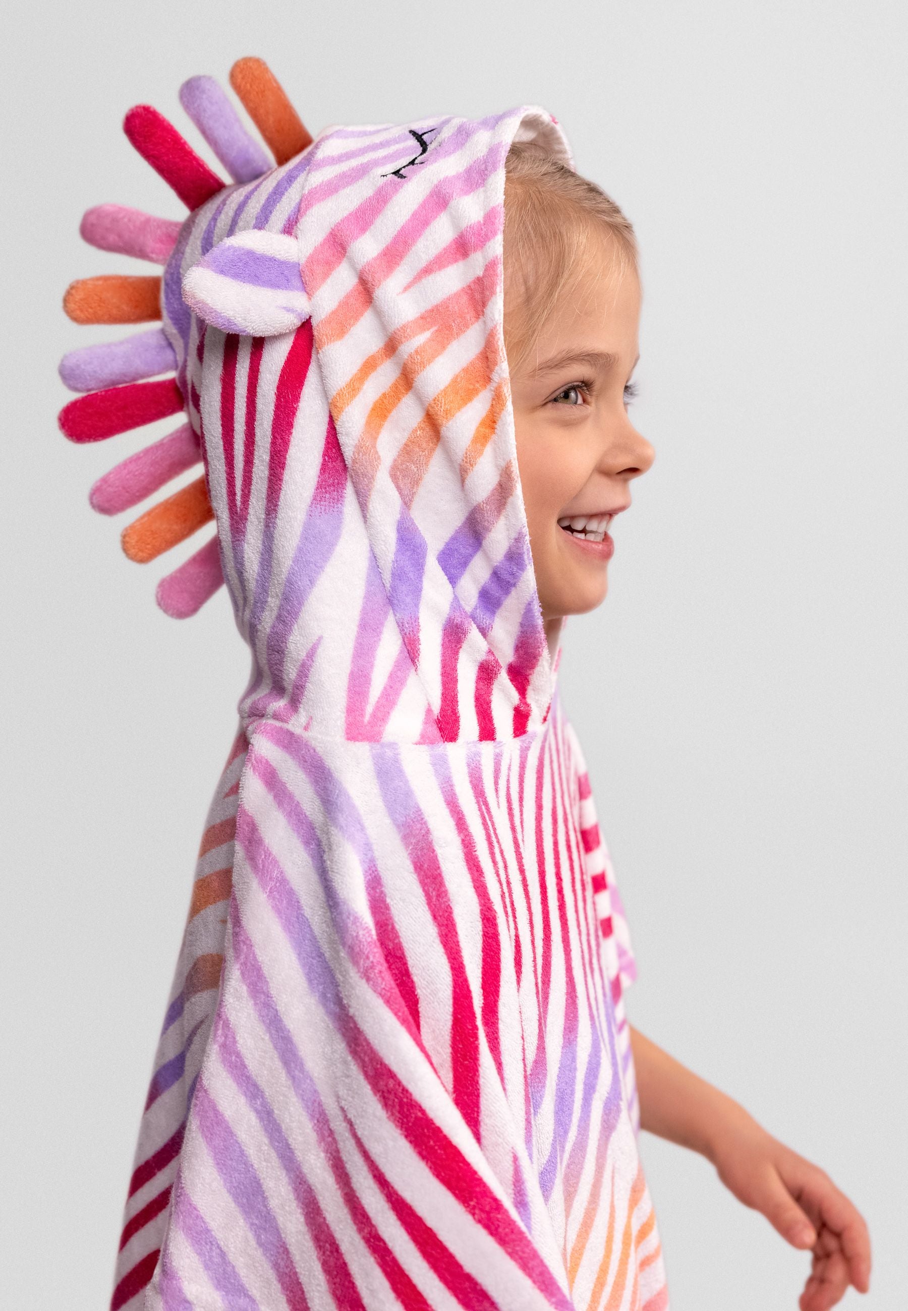 Hooded Towelling Cover-Up, Zebra Print, White - 1