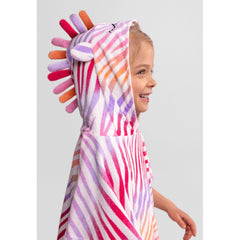 Girls' hooded towel poncho in white, pink and purple