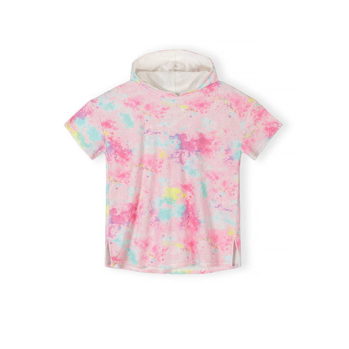 Girls' hooded towel poncho in pink, mint and yellow — complete product view for square Shop card