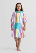 Dziewczęcy ręcznikowy płaszcz z kapturem w paski tęczy 3-12 lat