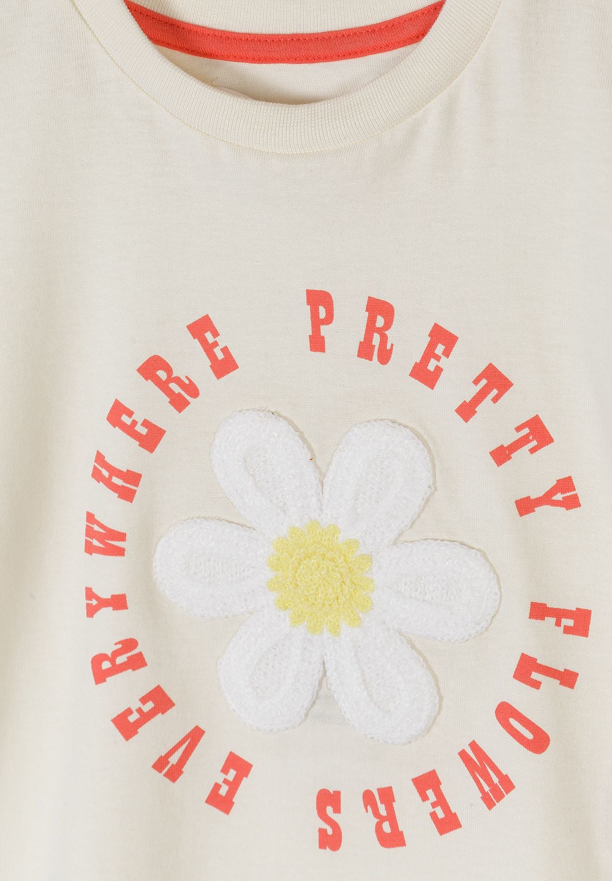 Short Sleeve T-Shirt, Daisy Print, Cream - 3