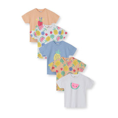 Girls' graphic t-shirts 5-pack in peach, white and blue