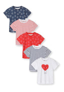 Girls 5-pack cotton t-shirts striped and heart print multicolour 3m-7y