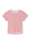 Girls cotton t-shirt with a colorful striped pattern, featuring a simple and fresh design for kids aged 3-7 years.