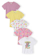 Girls 5-pack short-sleeved cotton t-shirts lilac white yellow 3 months to 7 years