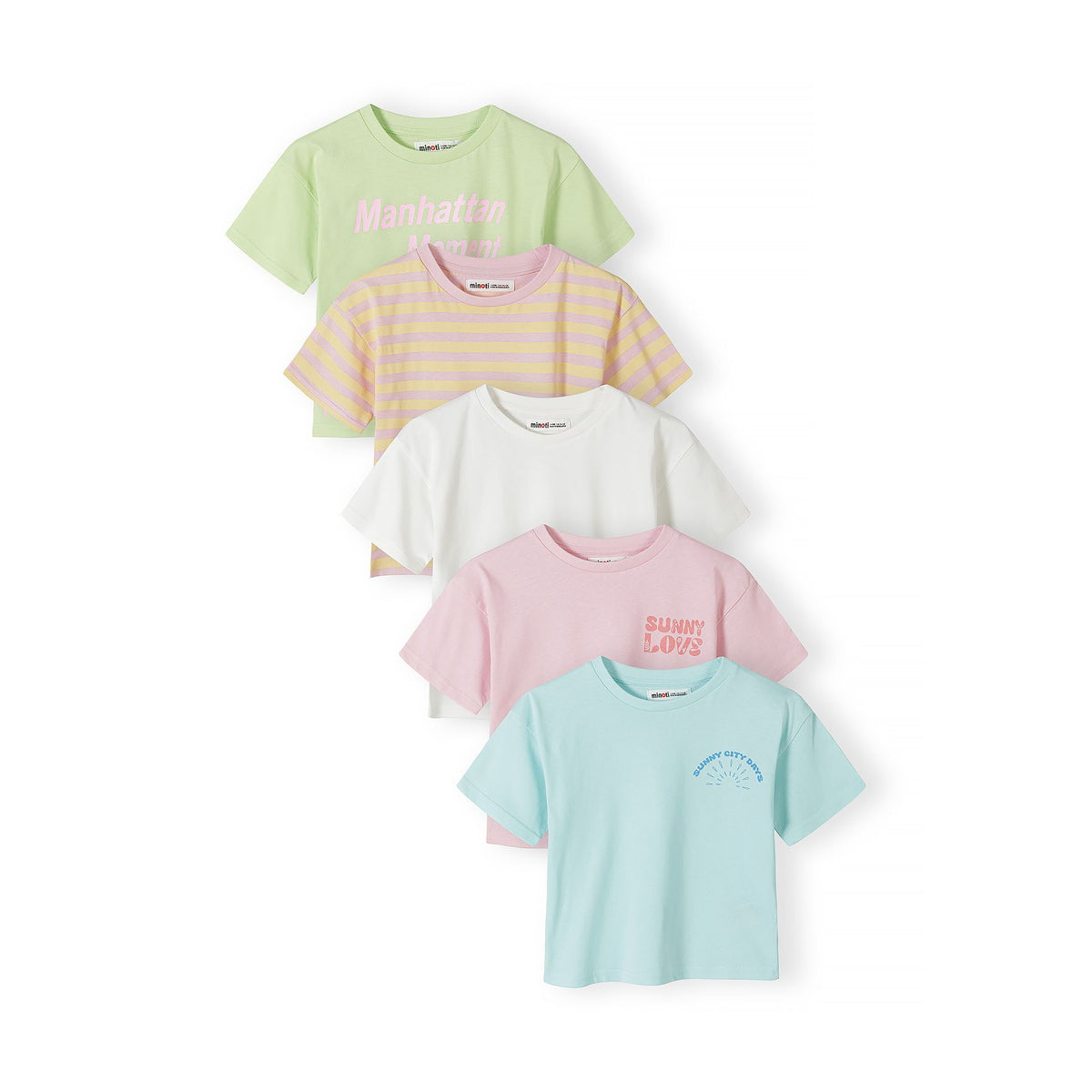 Girls' boxy t-shirts 5-pack in mixed colours — complete product view for square Shop card