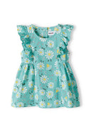 Girls top and leggings set with frilled sleeves green 3m-3y, featuring a floral print, soft cotton, and frilled sleeve details.