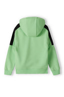 Boys fleece zip up hooded with pockets bright green 3-14y, featuring contrasting black sleeve panels and a cozy attached hood.