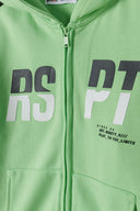 Boys fleece zip up hooded with pockets bright green 3-14y featuring bold graphics and a full zip design. Soft and warm fabric.