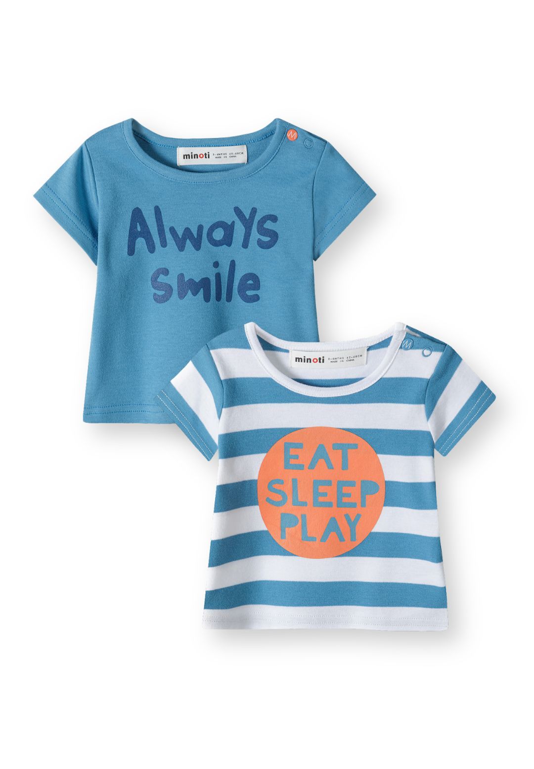 T-Shirts 2-Pack Striped Slogan Turquoise - 1