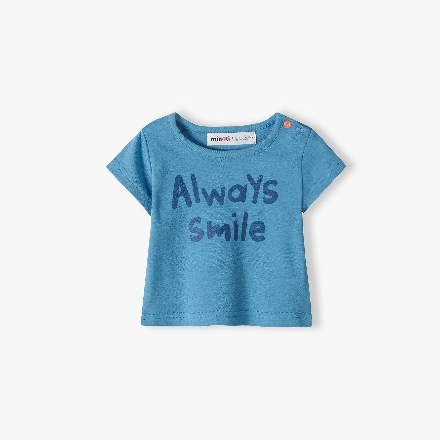 Back view of solid turquoise baby t-shirt showing plain design and short sleeves against white background