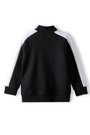 Boys zip thru sweatshirt sporty black 3-14y with contrast white panels, soft polyester material, perfect for casual summer wear.