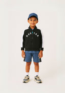 Boys zip thru sweatshirt sporty black 3-14y with contrast panels and zipper, made of soft polyester for active boys.