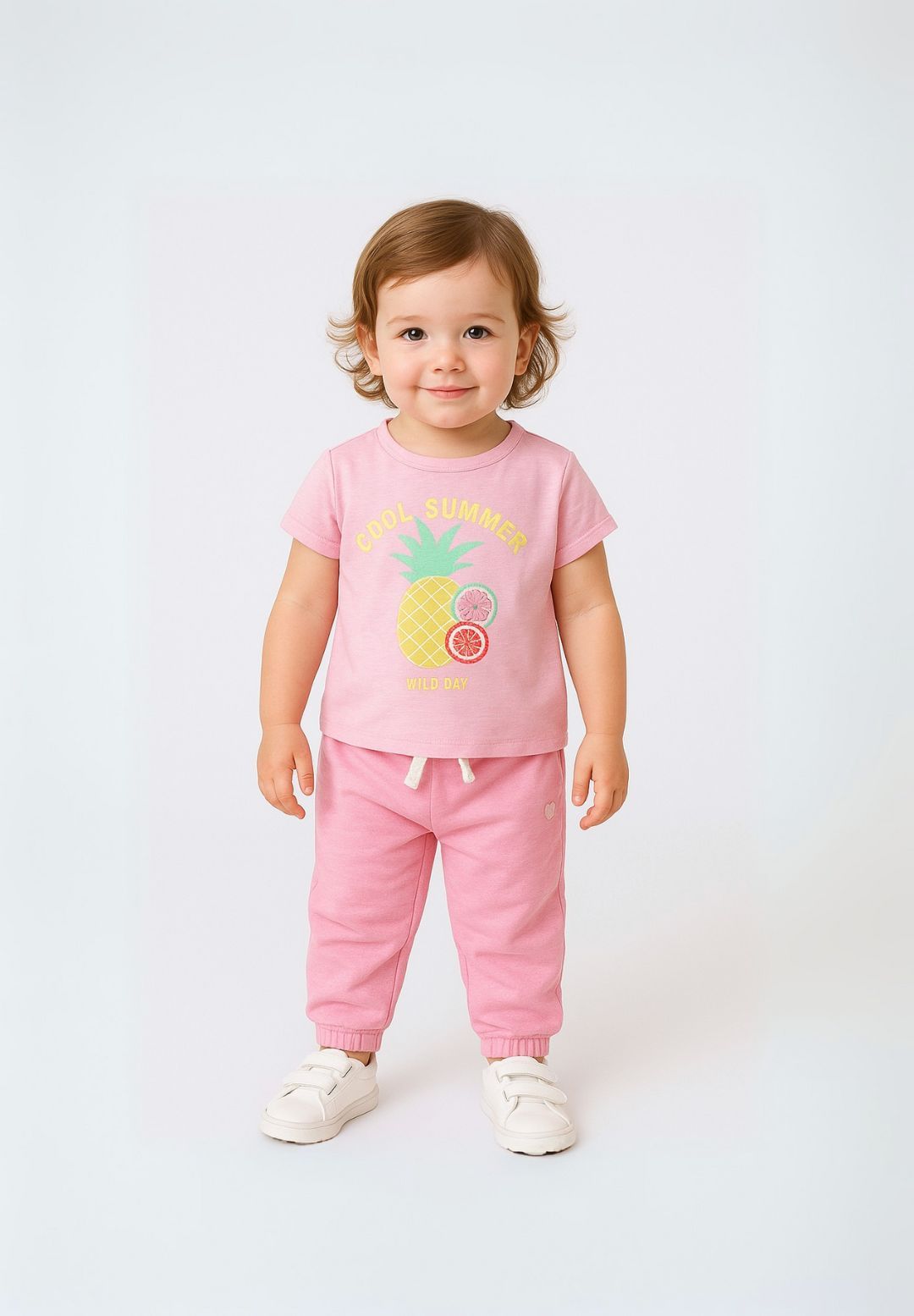 Short Sleeve T-shirt, Pink, Cool Summer Pineapple - 1