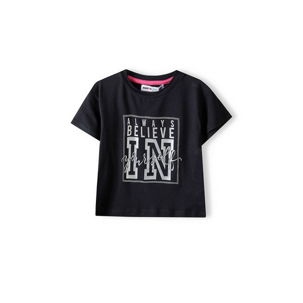 Girls' slogan t-shirt in black