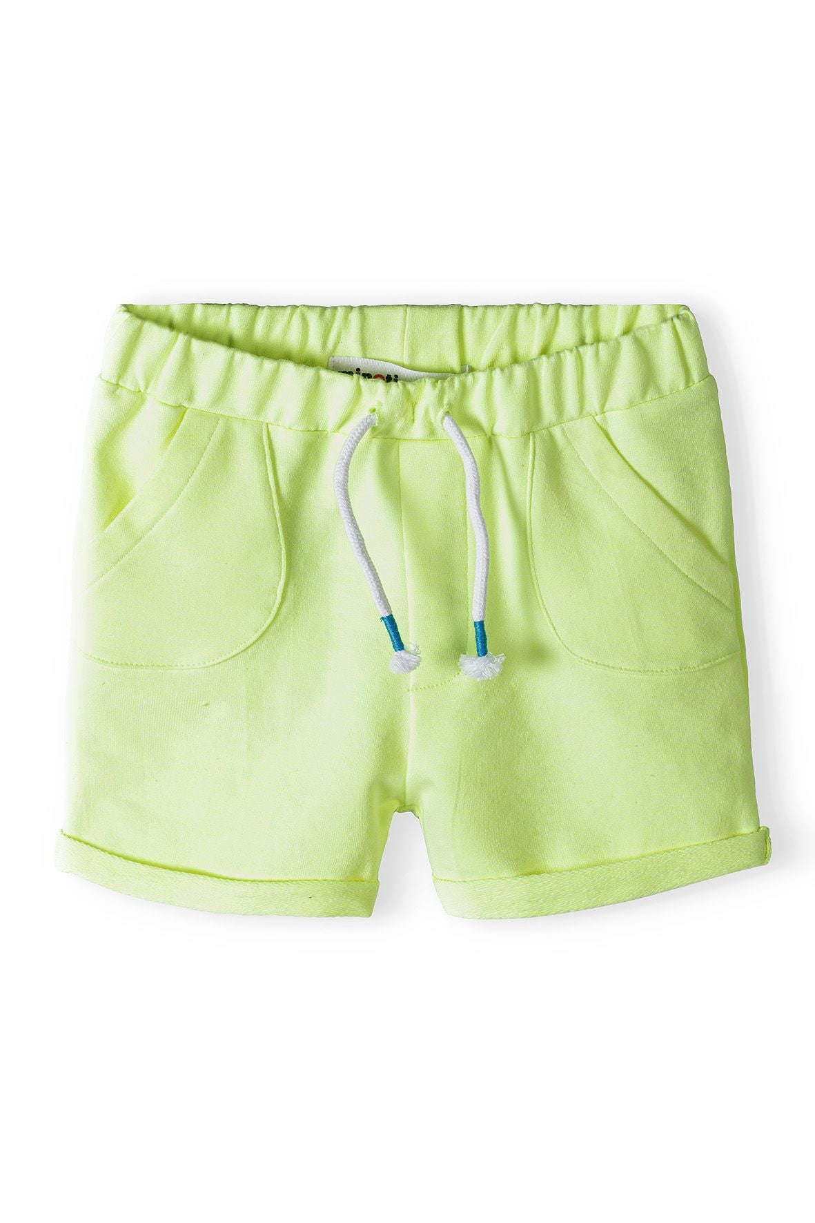 White and lime yellow t-shirt and shorts set, shorts front.