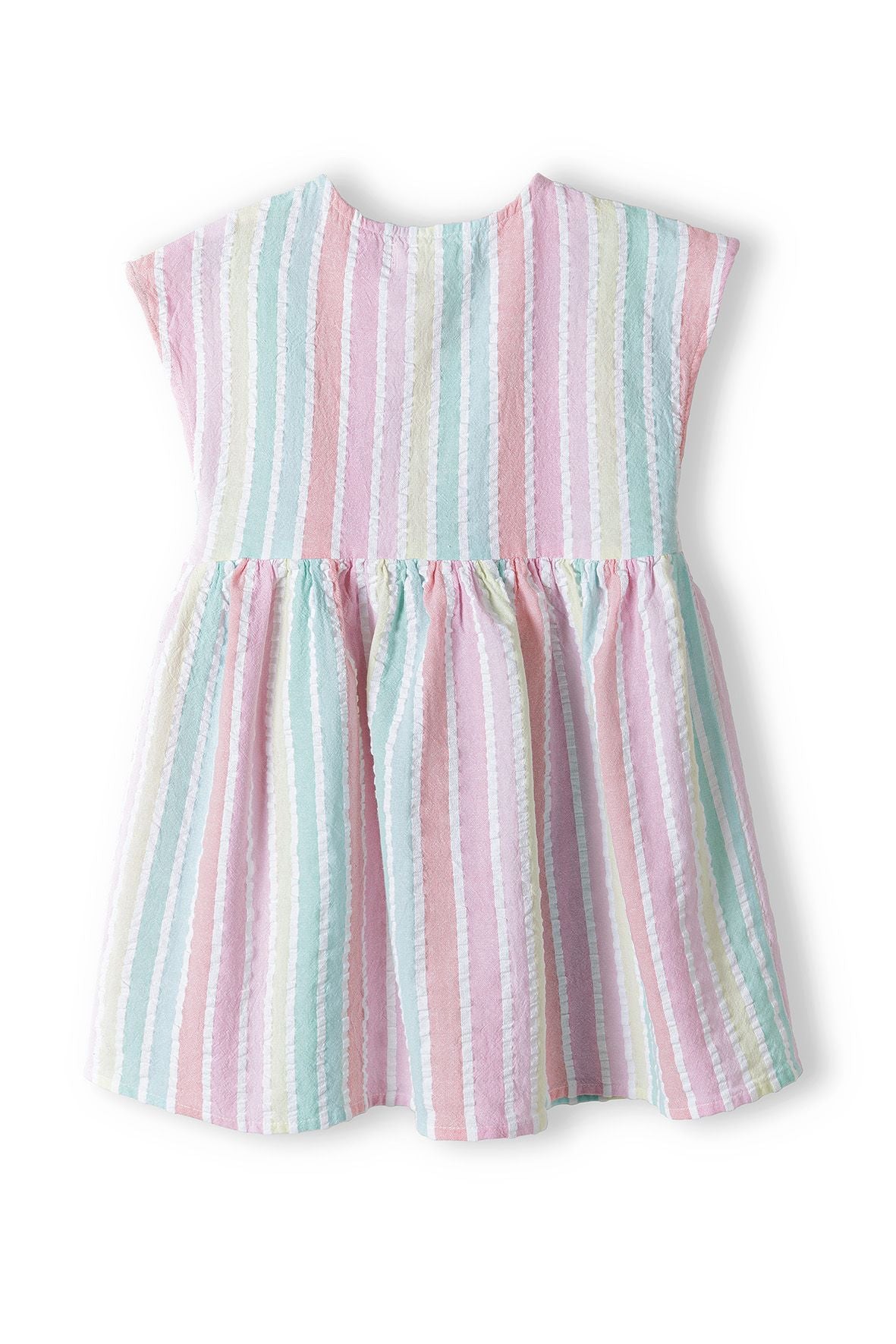 Button-Front Striped Dress, Multicoloured, Cap Sleeve - 3