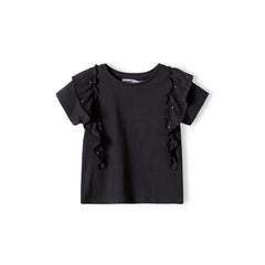Girls' frill-trim t-shirt in black