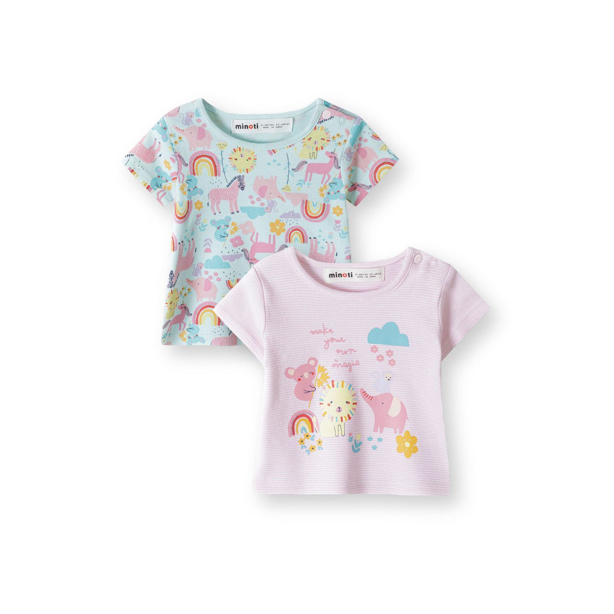 Girls' t-shirts 2-pack in pale turquoise and pink/white — complete product view for square Shop card