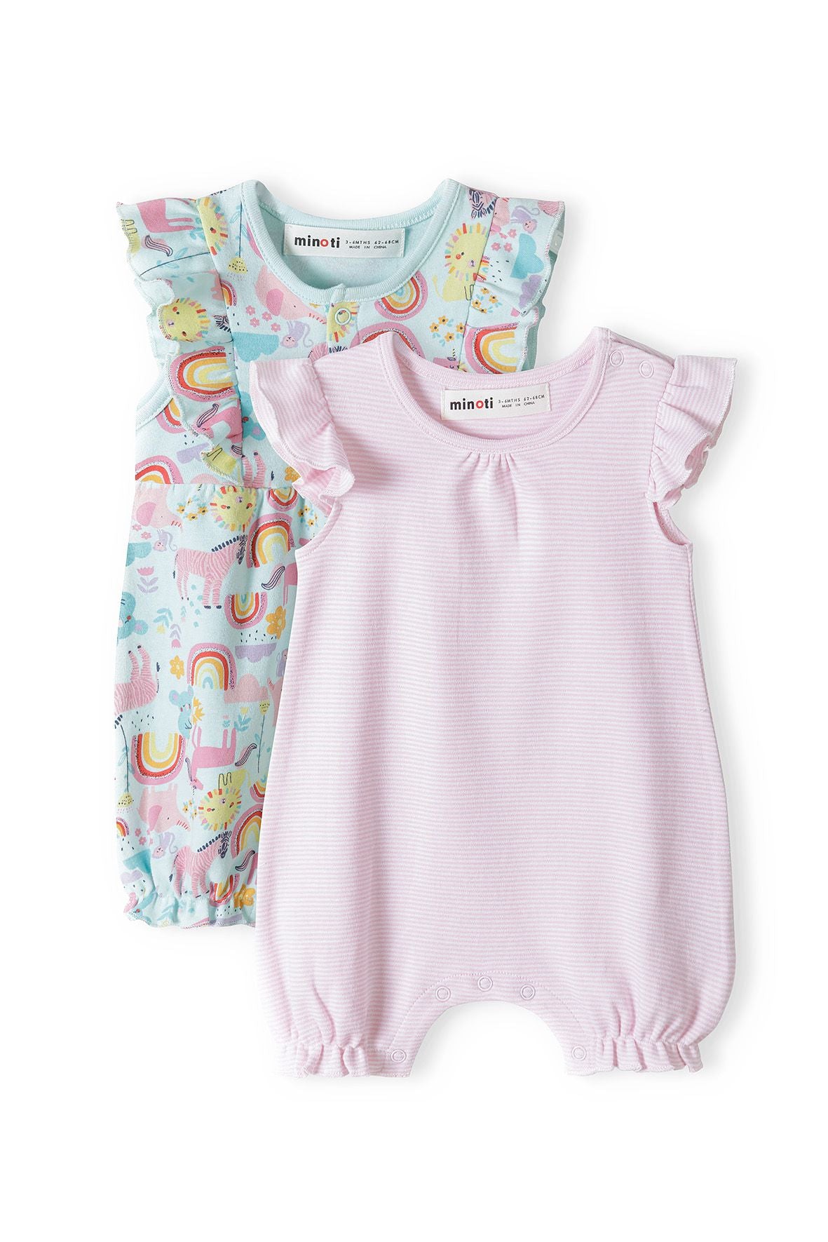 Rompers 2-Pack, Stripe & Rainbow Print, Pink Turquoise - 1