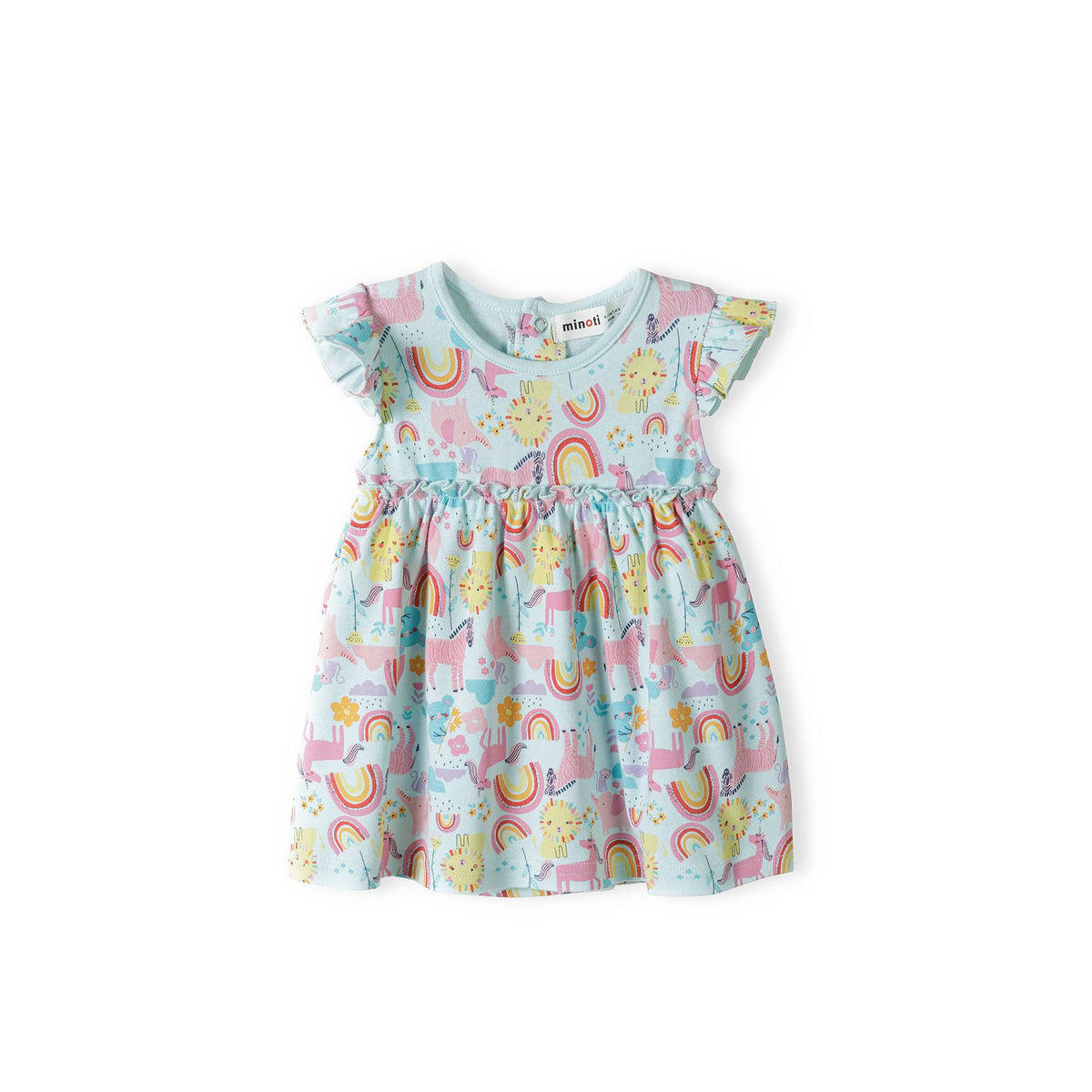 Girls' unicorn print dress in light turquoise — complete product view for square Shop card