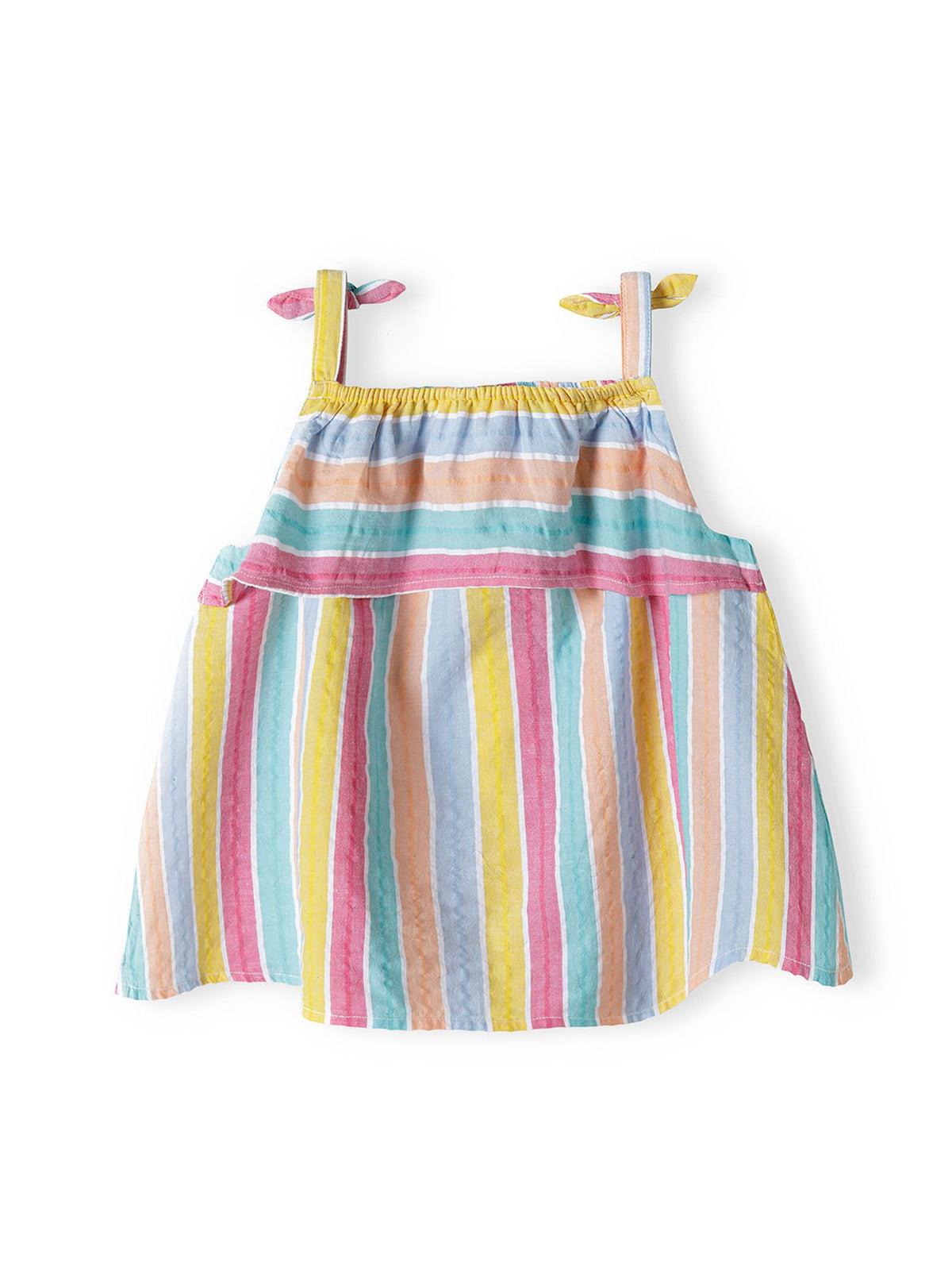 Pink, yellow, blue, green and white striped cami and shorts set, top back.