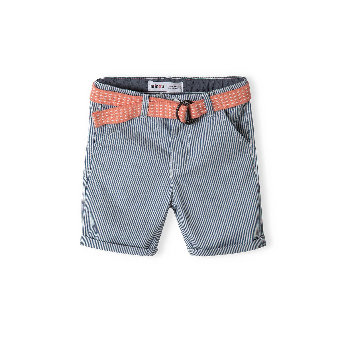 Boys' belted chino shorts in blue and white — complete product view for square Shop card