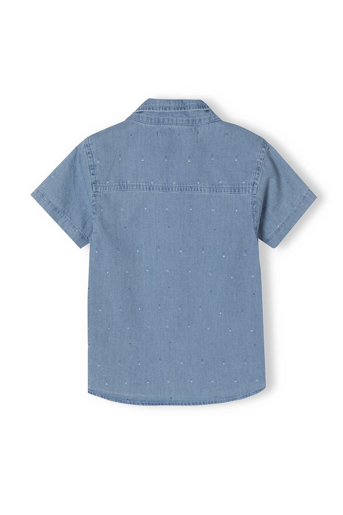 Denim Shirt Light Blue Speckled Print Short Sleeve - 2