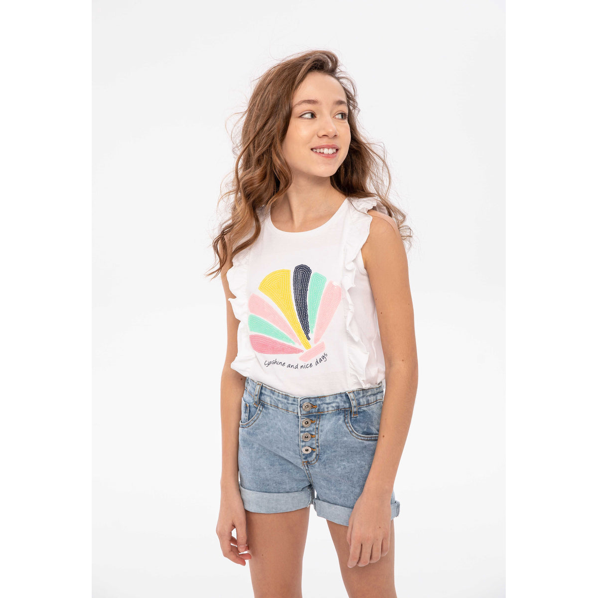 Girls' denim shorts in blue — complete product view for square Shop card