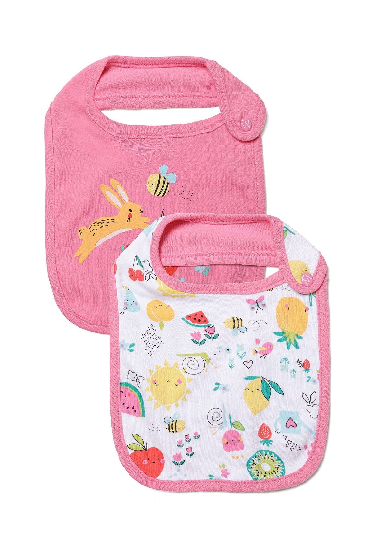 Feeding Bibs 2-Pack, Pink Bunny & Fruit Print - 1