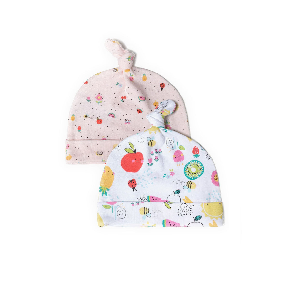 Girls' hats 2-pack in white and pale pink — complete product view for square Shop card