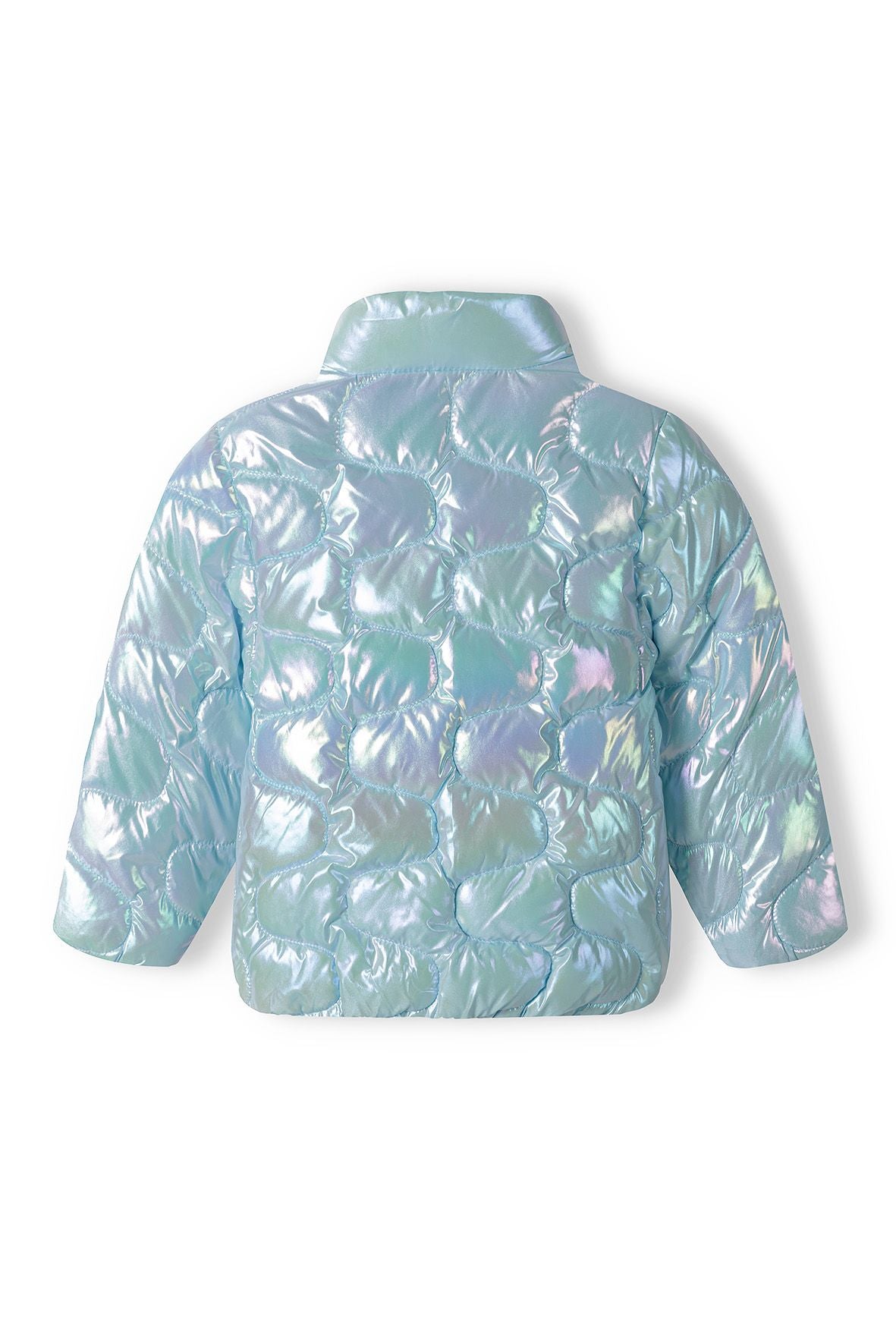 Quilted Puffer Jacket, Iridescent Blue, Funnel Neck - 2
